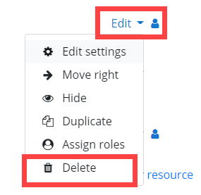 Actions menu - Delete link